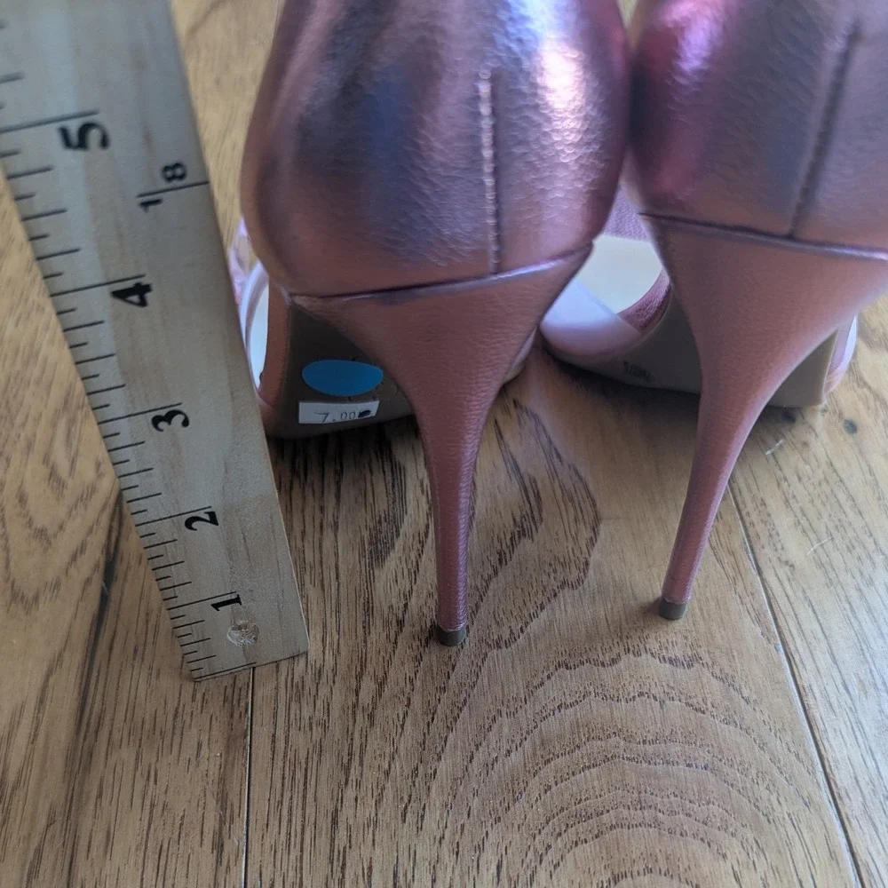 Jessica Simpson Wayri Sandals Metallic Pink‎ Clear Chain Strap Stiletto Heels 7M